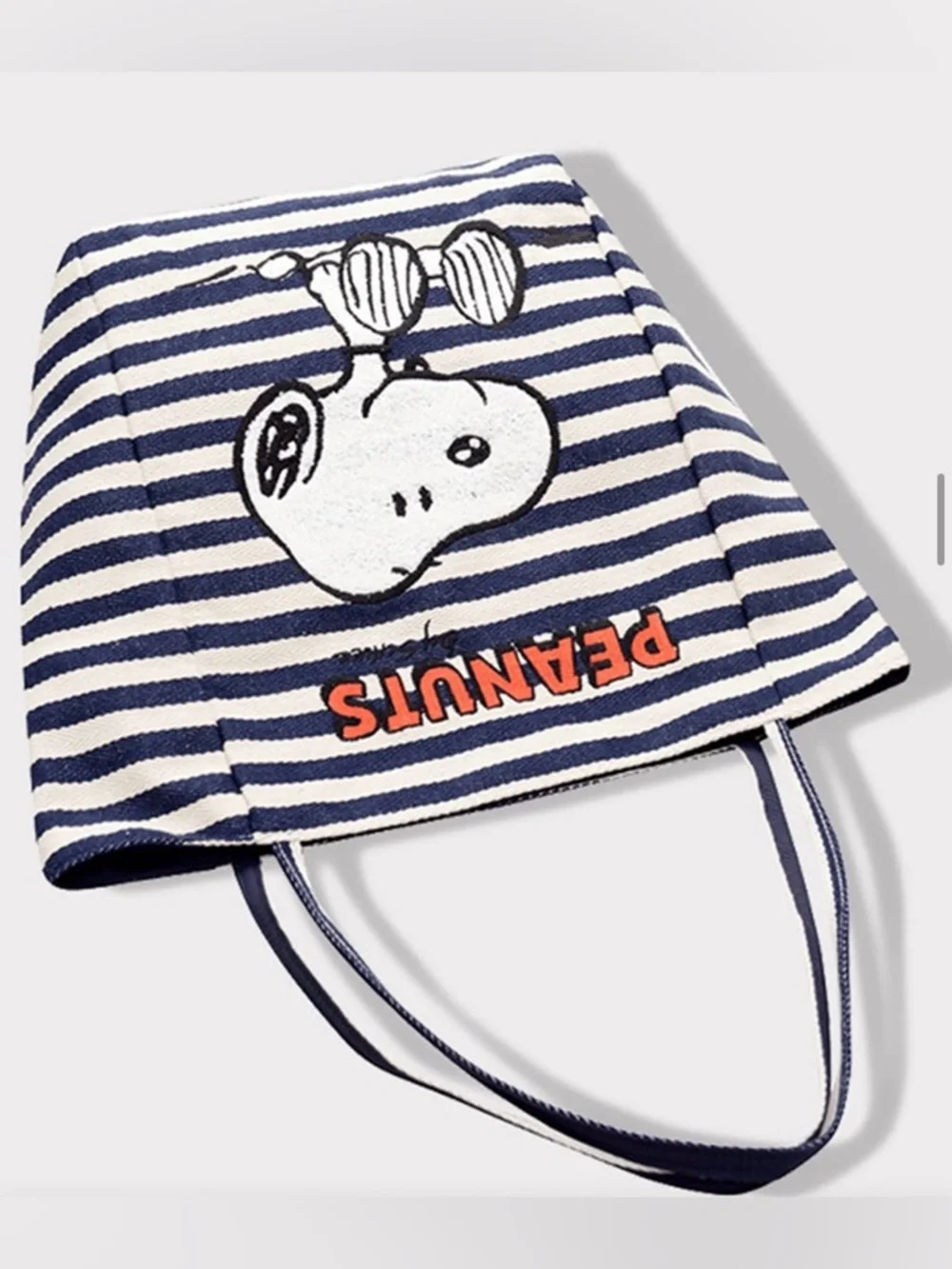 Peanuts Navy & White Striped Canvas Tote with Snoopy and Red Logo - Picture 5 of 10